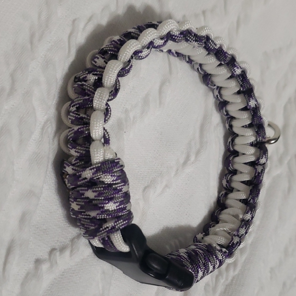 11" Handmade Purple and White Braided Paracord Dog/Cat Collar